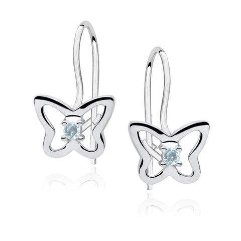 Zilveren vlinder kinder oorbellen met lichtblauwe zirkonia's - Studio Mama